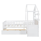 Letto a capanna a una piazza con divano, Letto a piattaforma per bambini con due cassetti e ripiano portaoggetti, Grigio
