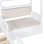 Letto a capanna a una piazza con divano, Letto a piattaforma per bambini con due cassetti e ripiano portaoggetti, Grigio