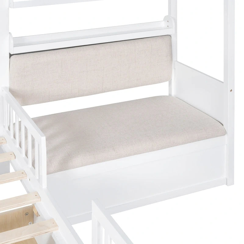 Letto a capanna a una piazza con divano, Letto a piattaforma per bambini con due cassetti e ripiano portaoggetti, Grigio