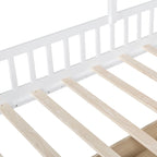 Letto a capanna a una piazza con divano, Letto a piattaforma per bambini con due cassetti e ripiano portaoggetti, Grigio