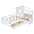 Letto a capanna a una piazza con divano, Letto a piattaforma per bambini con due cassetti e ripiano portaoggetti, Grigio