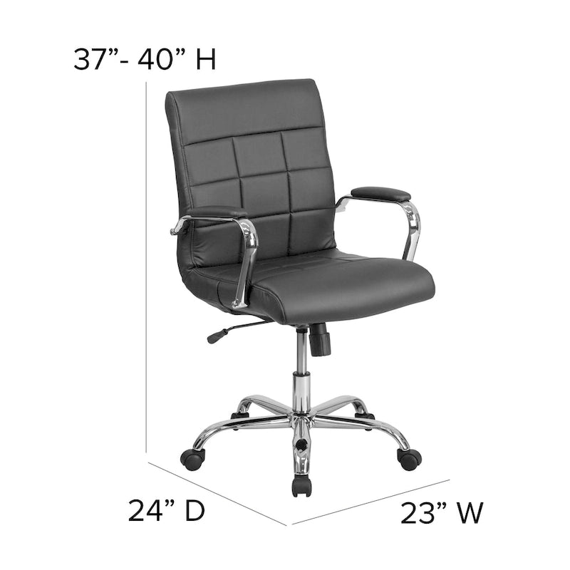 Sedia da ufficio direzionale girevole a mezza schiena in cromo/vinile
