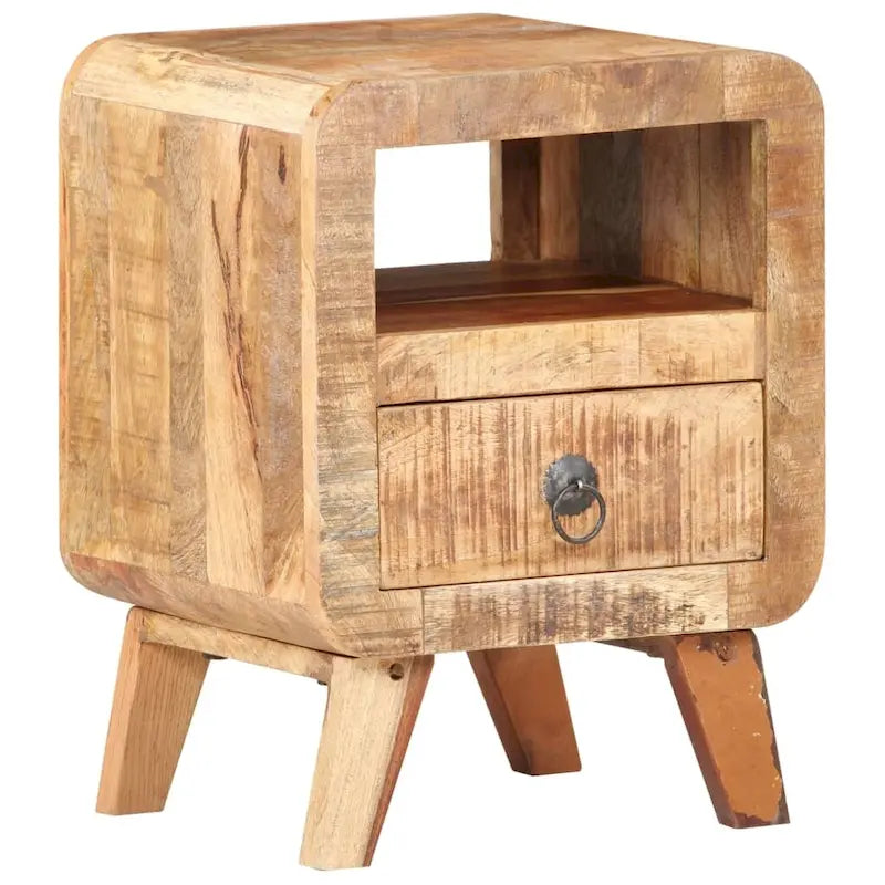 Comodino industriale marrone, in legno massello di mango, 1 persona