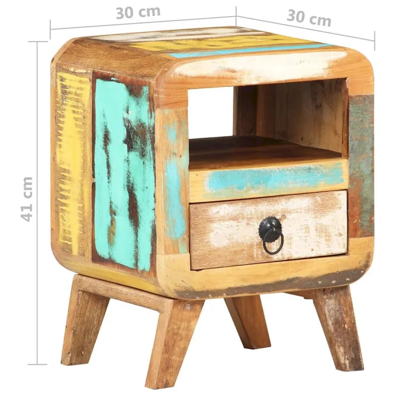Comodino industriale marrone, in legno massello di mango, 1 persona