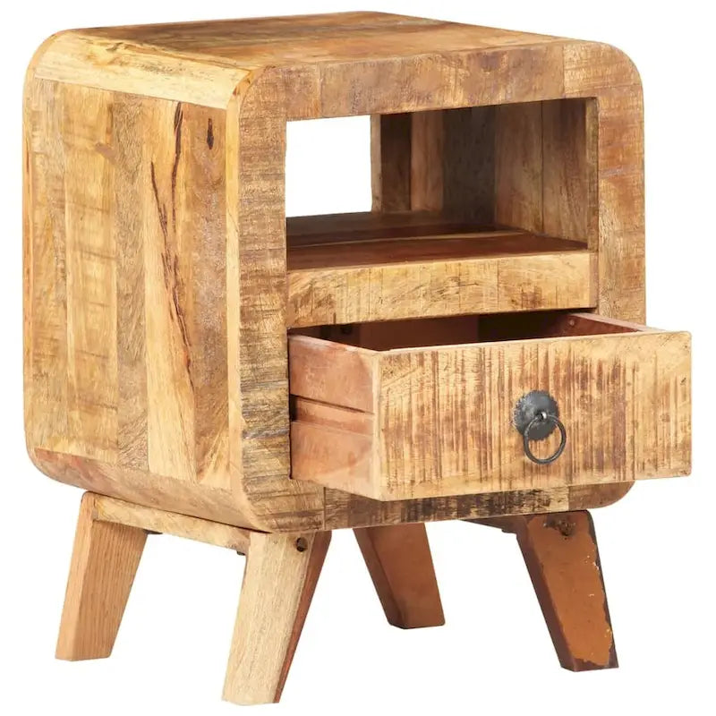 Comodino industriale marrone, in legno massello di mango, 1 persona