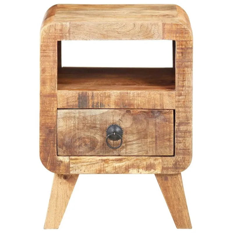 Comodino industriale marrone, in legno massello di mango, 1 persona