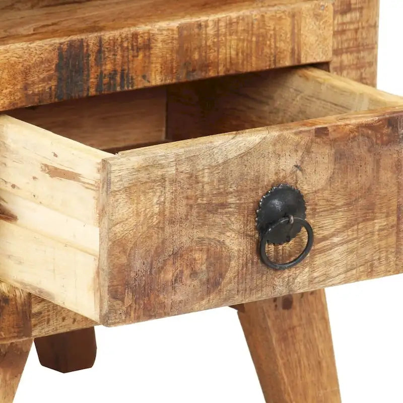 Comodino industriale marrone, in legno massello di mango, 1 persona