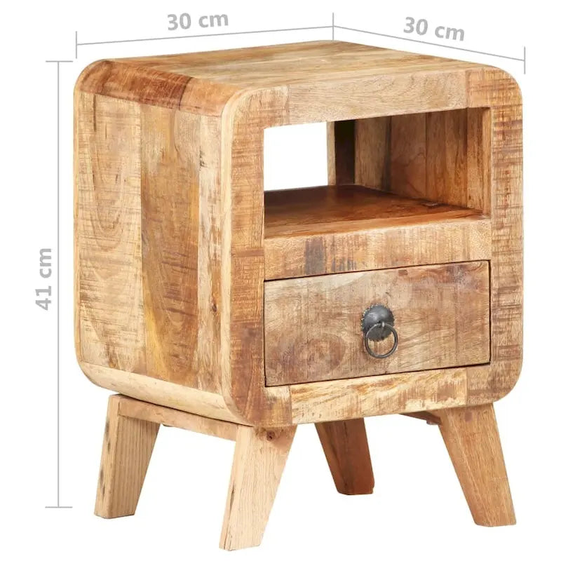 Comodino industriale marrone, in legno massello di mango, 1 persona