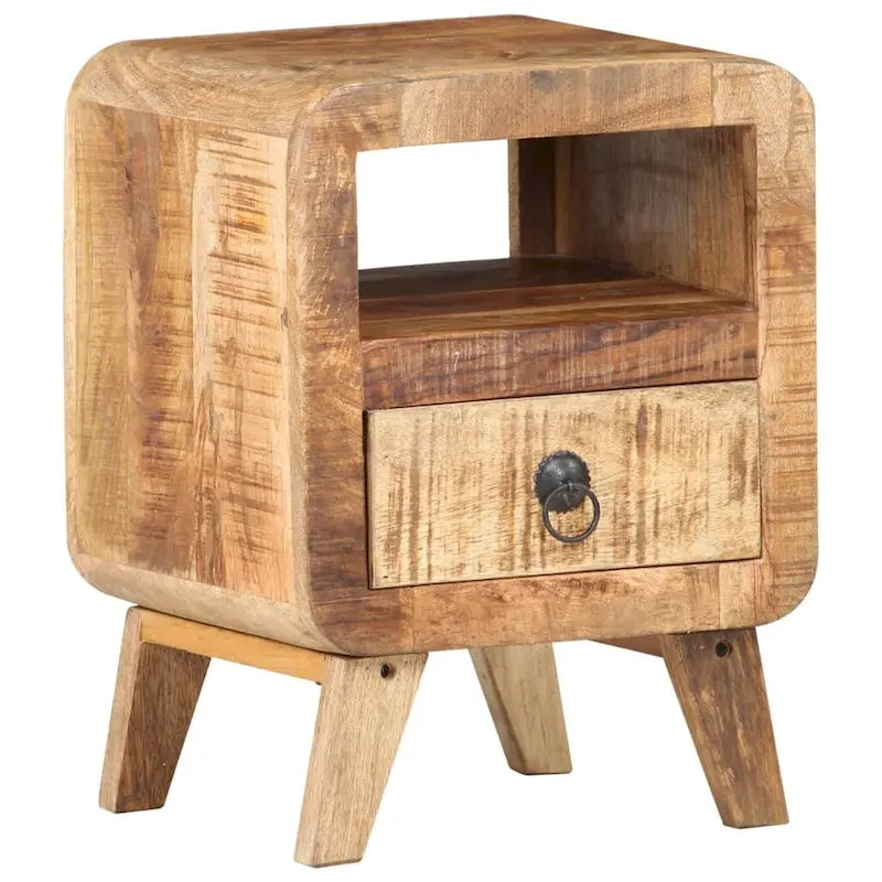 Comodino industriale marrone, in legno massello di mango, 1 persona