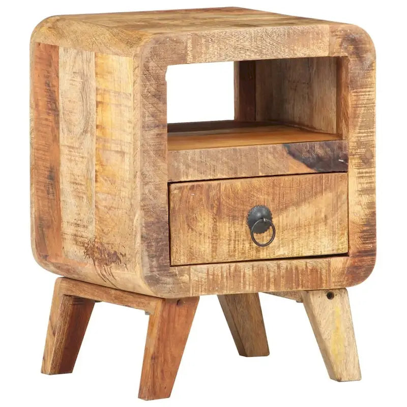 Comodino industriale marrone, in legno massello di mango, 1 persona
