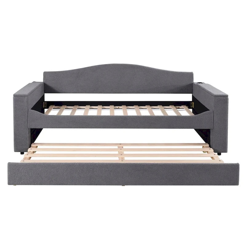 Daybed in pile di orsetto singolo con braccioli portaoggetti e rotelle estraibili