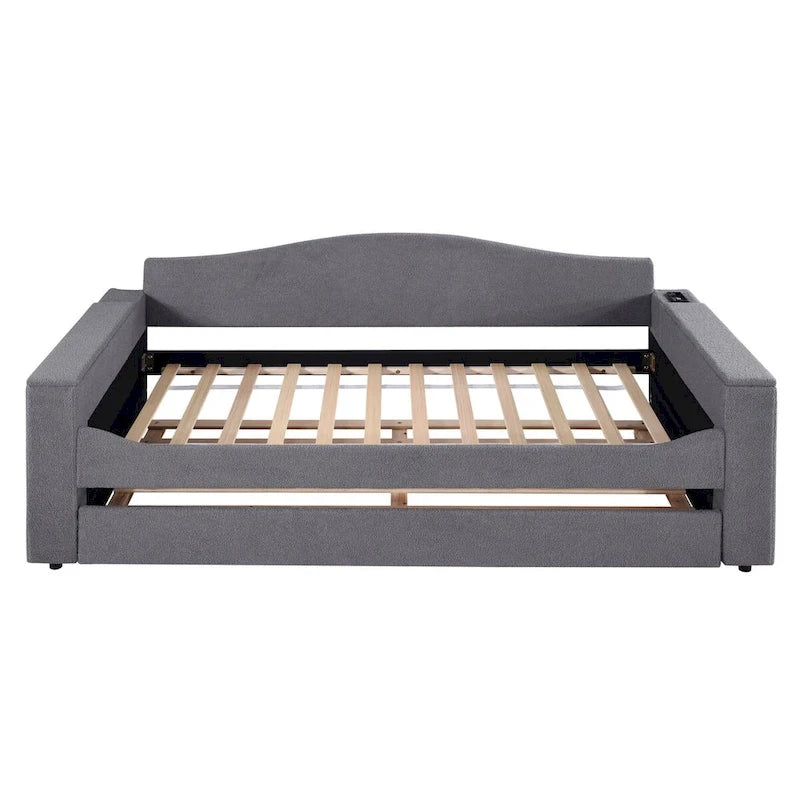 Daybed in pile di orsetto singolo con braccioli portaoggetti e rotelle estraibili