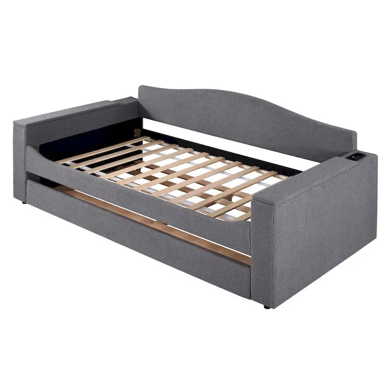 Daybed in pile di orsetto singolo con braccioli portaoggetti e rotelle estraibili