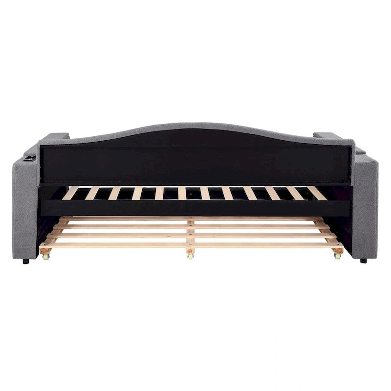Daybed in pile di orsetto singolo con braccioli portaoggetti e rotelle estraibili