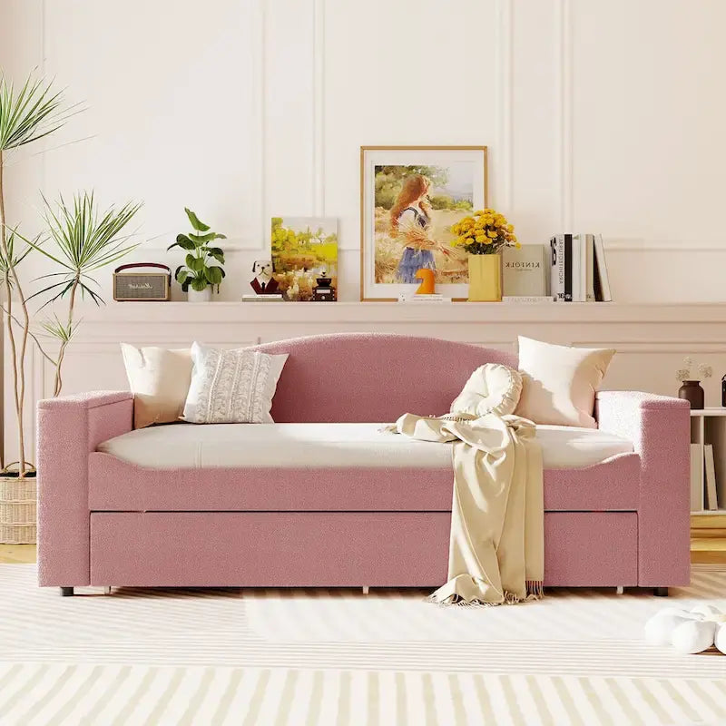 Daybed in pile di orsetto singolo con braccioli portaoggetti e rotelle estraibili