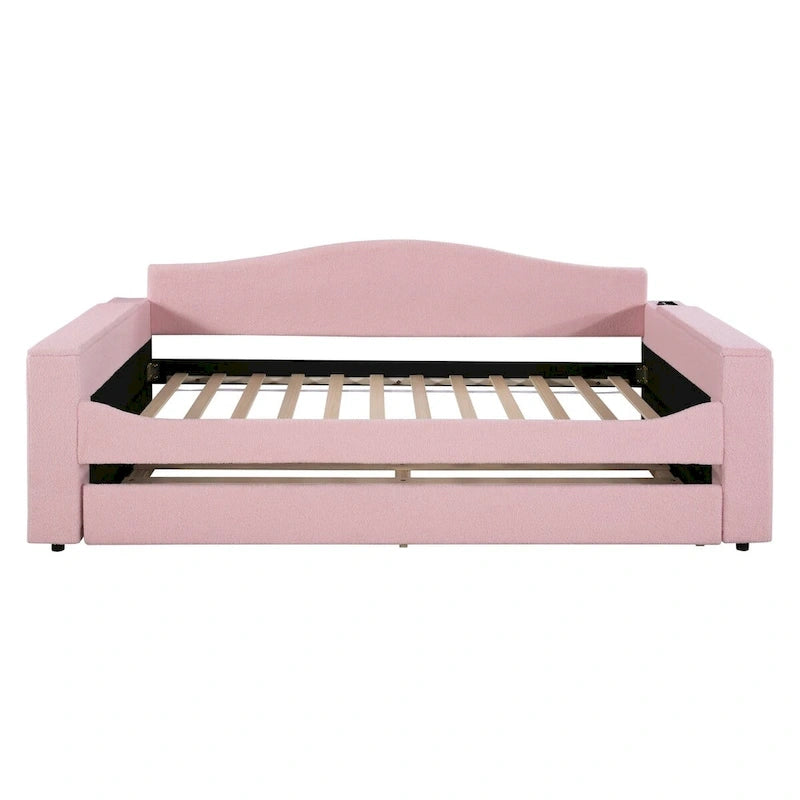Daybed in pile di orsetto singolo con braccioli portaoggetti e rotelle estraibili