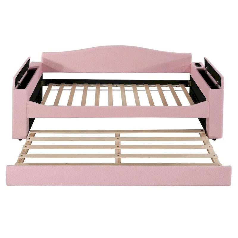 Daybed in pile di orsetto singolo con braccioli portaoggetti e rotelle estraibili