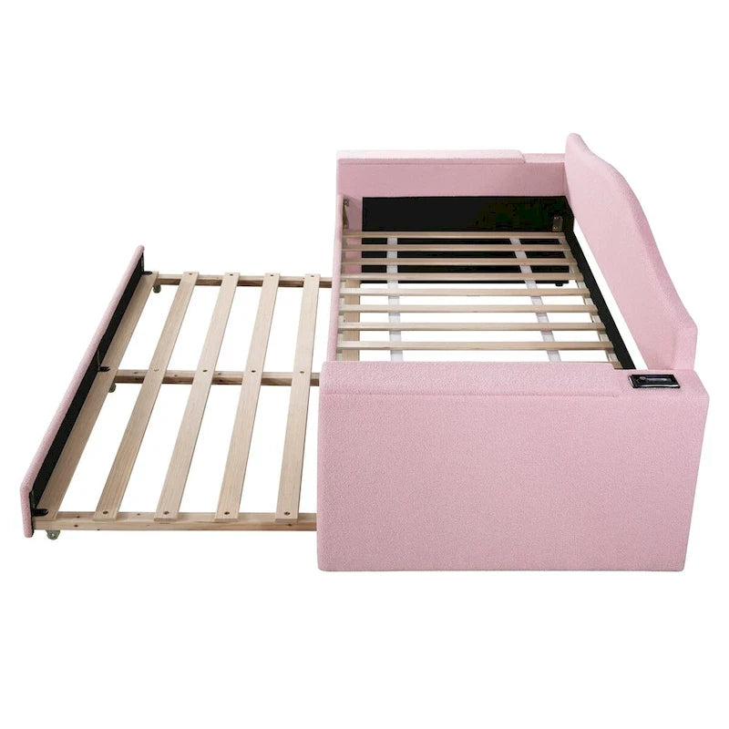 Daybed in pile di orsetto singolo con braccioli portaoggetti e rotelle estraibili