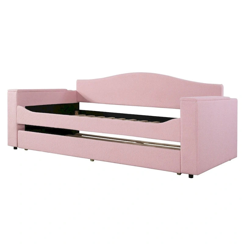 Daybed in pile di orsetto singolo con braccioli portaoggetti e rotelle estraibili