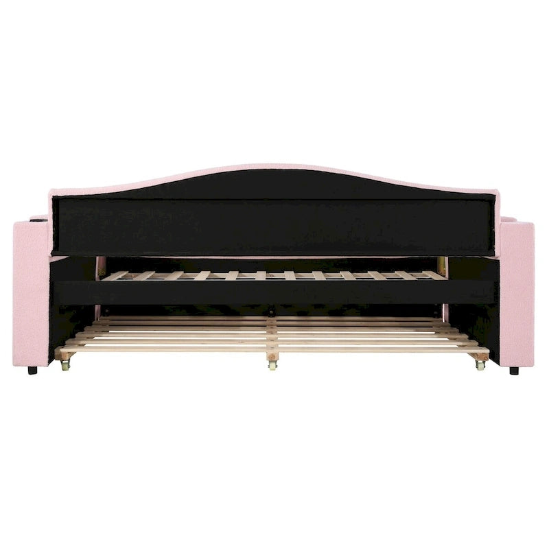 Daybed in pile di orsetto singolo con braccioli portaoggetti e rotelle estraibili