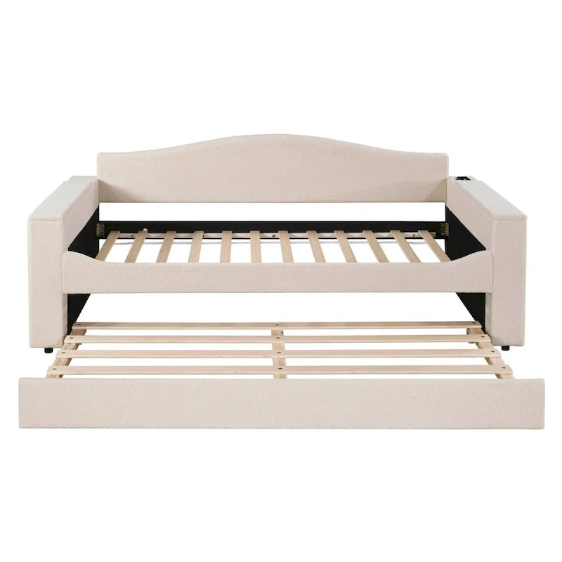 Daybed in pile di orsetto singolo con braccioli portaoggetti e rotelle estraibili