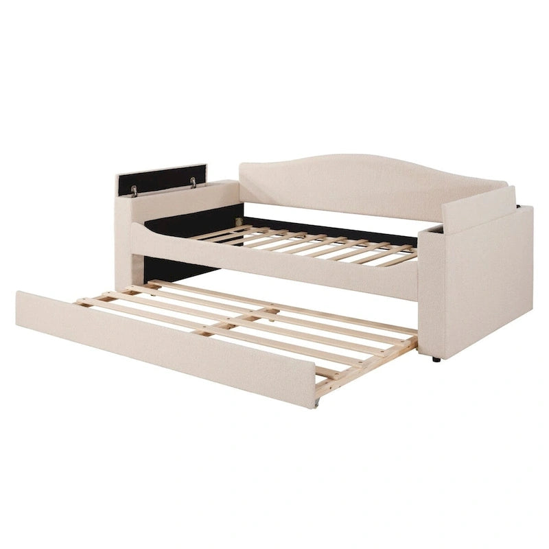 Daybed in pile di orsetto singolo con braccioli portaoggetti e rotelle estraibili