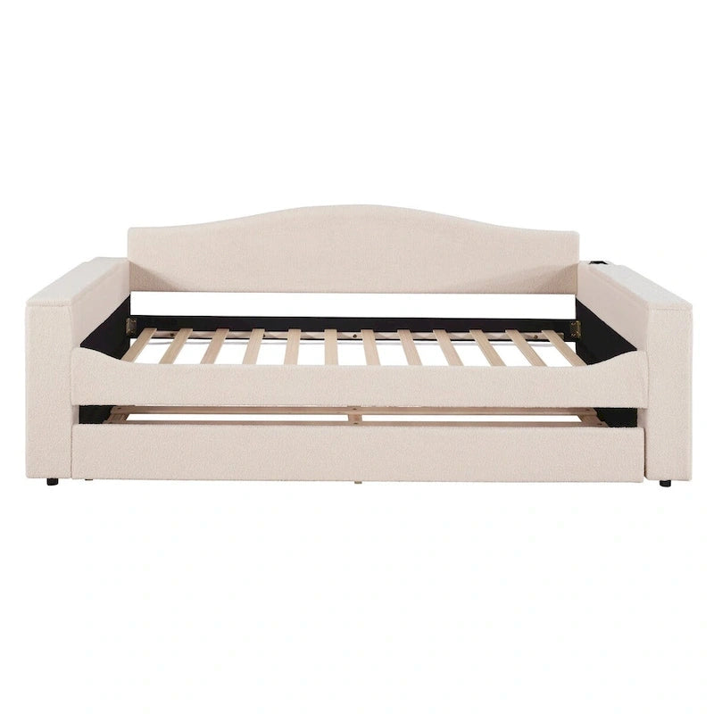 Daybed in pile di orsetto singolo con braccioli portaoggetti e rotelle estraibili