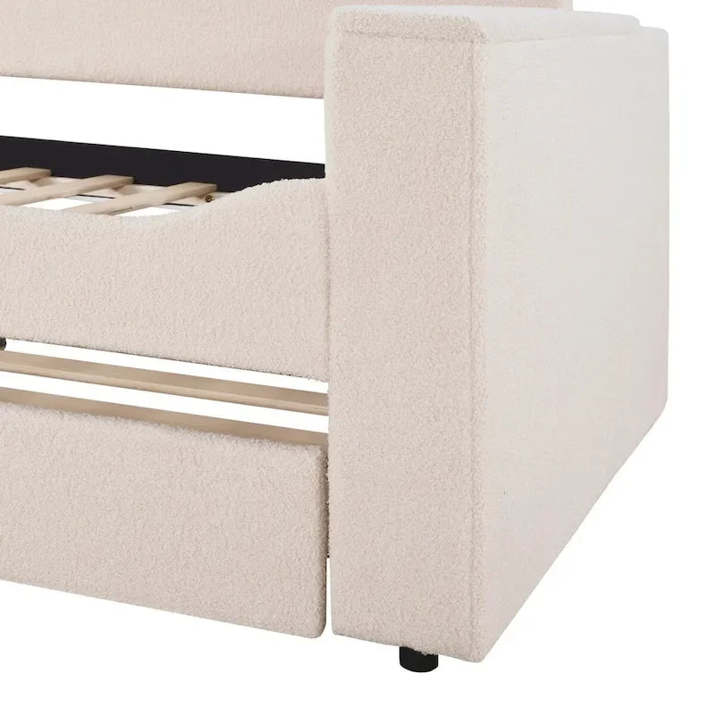 Daybed in pile di orsetto singolo con braccioli portaoggetti e rotelle estraibili