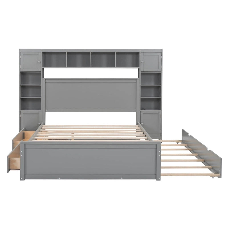 Letto matrimoniale in legno con mobile contenitore integrato