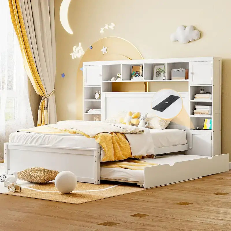 Letto matrimoniale in legno con mobile contenitore integrato