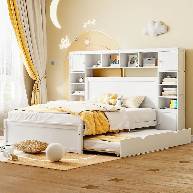 Letto matrimoniale in legno con mobile contenitore integrato