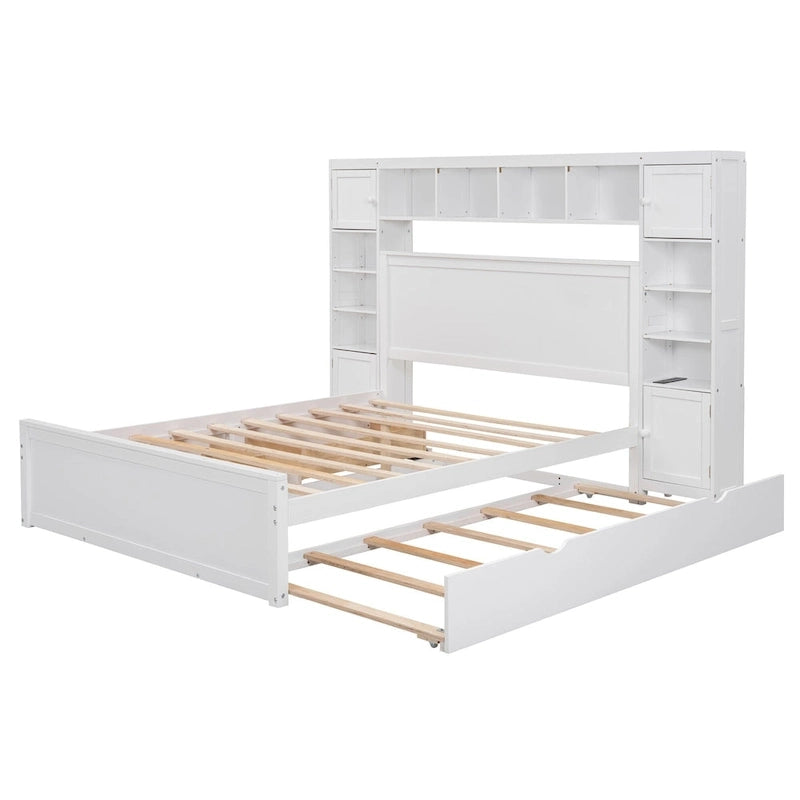 Letto matrimoniale in legno con mobile contenitore integrato