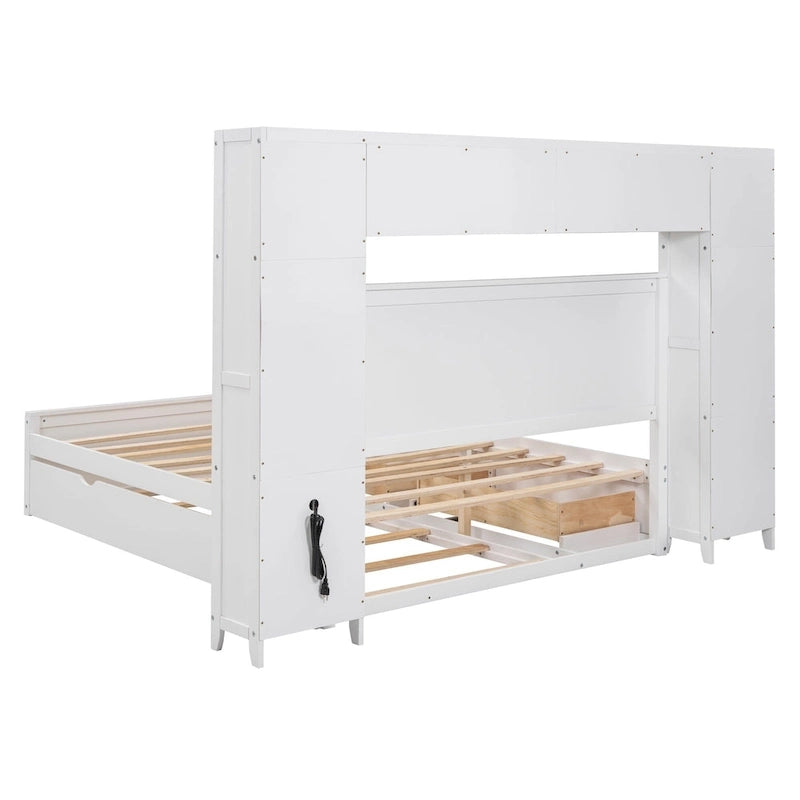 Letto matrimoniale in legno con mobile contenitore integrato