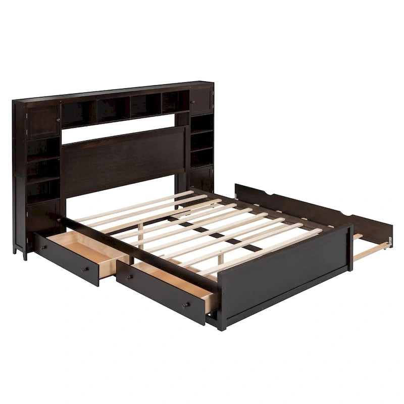 Letto matrimoniale in legno con mobile contenitore integrato