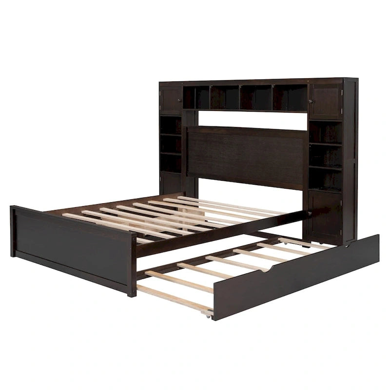 Letto matrimoniale in legno con mobile contenitore integrato
