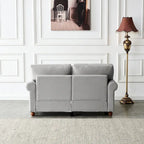 Divano con rivestimento in tessuto di lino e vano contenitore