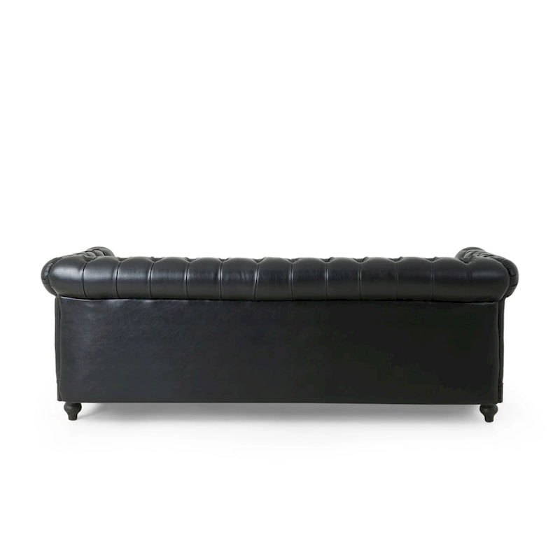Divano retrò a 3 posti in ecopelle Marrone Scuro / Marrone Chiaro / Nero, 3 posti a sedere