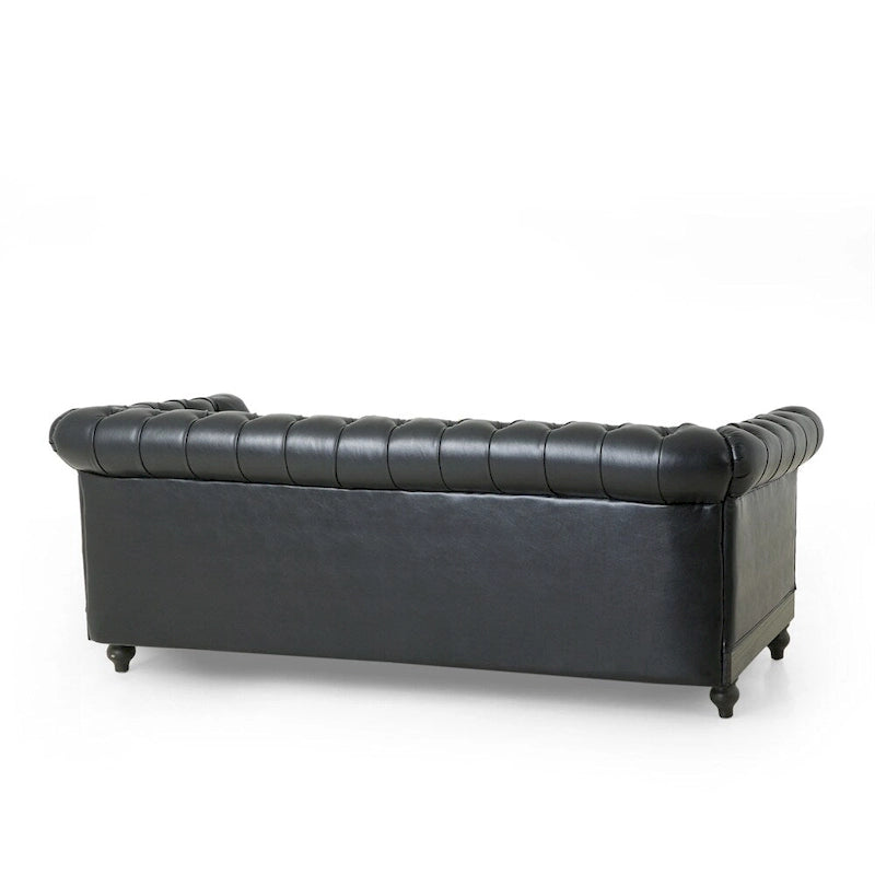 Divano retrò a 3 posti in ecopelle Marrone Scuro / Marrone Chiaro / Nero, 3 posti a sedere
