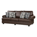Divano Jade 249 cm, Microfibra Marrone Scuro, 4 Cuscini Decorativi, Cuscini Morbidi, Legno