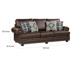 Divano Jade 249 cm, Microfibra Marrone Scuro, 4 Cuscini Decorativi, Cuscini Morbidi, Legno