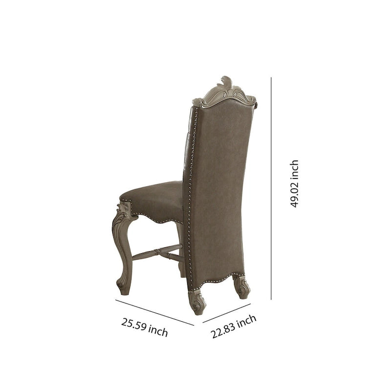 Sedia da bancone in legno rivestita in similpelle con borchie, grigio e bianco, set da due