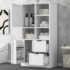 Mobiletto da Bagno con 2 Ante, 2 Cassetti, Ripiano Aperto e Ripiano Regolabile