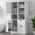 Mobiletto da Bagno con 2 Ante, 2 Cassetti, Ripiano Aperto e Ripiano Regolabile