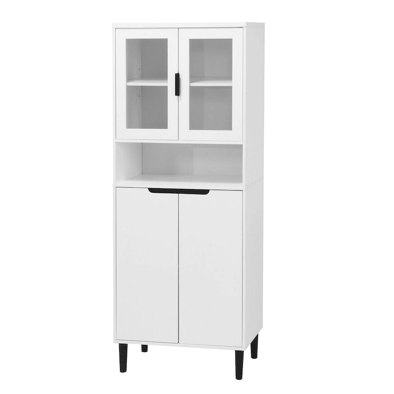 Vetrina Alta con 2 Ante in Vetro e 2 Ante, Mobile Moderno da Terra per Bagno, Sala da Pranzo, Soggiorno