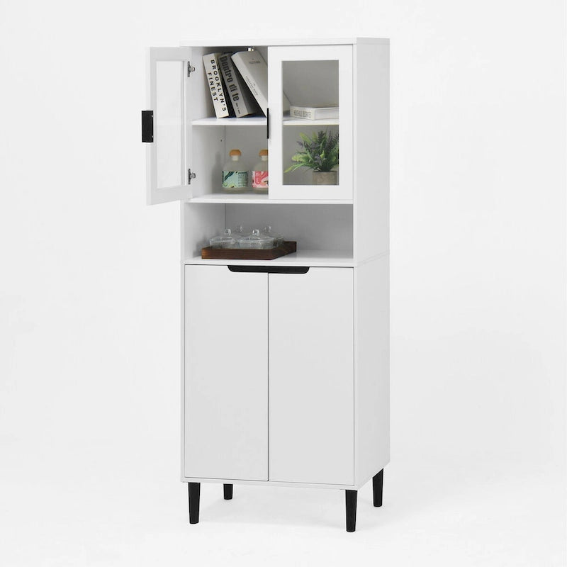 Vetrina Alta con 2 Ante in Vetro e 2 Ante, Mobile Moderno da Terra per Bagno, Sala da Pranzo, Soggiorno