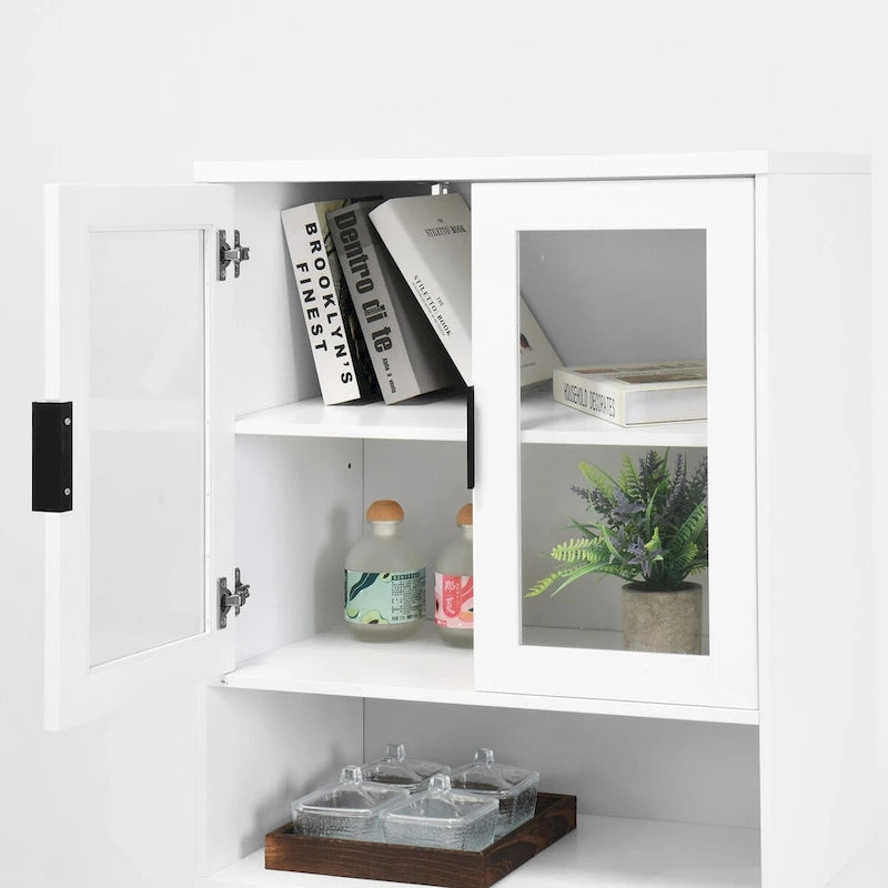 Vetrina Alta con 2 Ante in Vetro e 2 Ante, Mobile Moderno da Terra per Bagno, Sala da Pranzo, Soggiorno